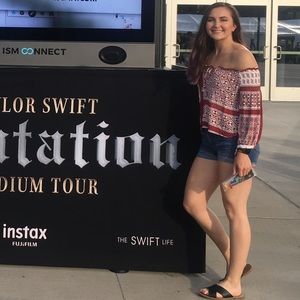 Off the shoulder red pattern shirt
